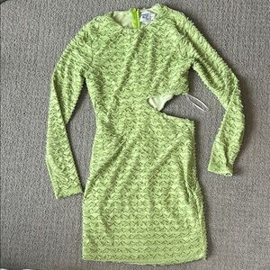 Princess Polly Neon Lime Long Sleeve Cutout Lace Mini Dress
